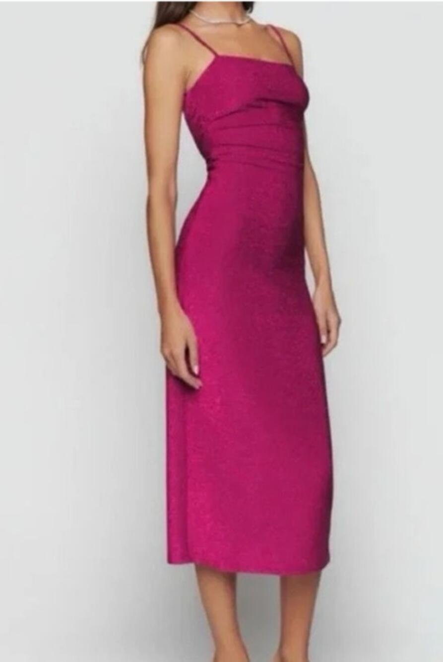 Reformation Breslin Midi Dress Pink Sparkle Bodycon Stretch Formal Blacktie NWT